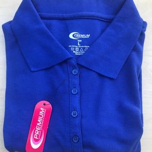 Blue school ware shirt.